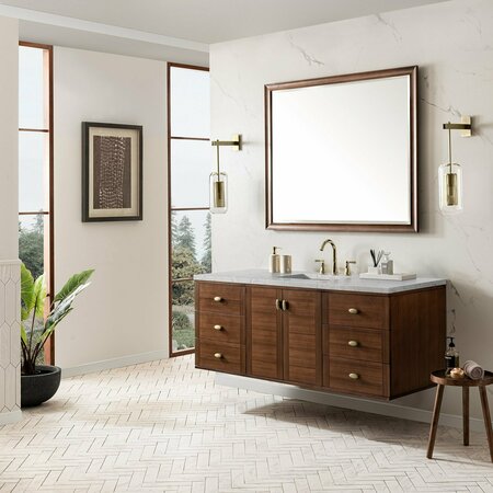 James Martin Vanities Amberly 60in Single Vanity, Mid-Century Walnut w/ 3 CM Eternal Jasmine Pearl Top 670-V60S-WLT-3EJP